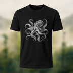 DTG Vintage Marine Illustration Combed Cotton T-Shirt Black