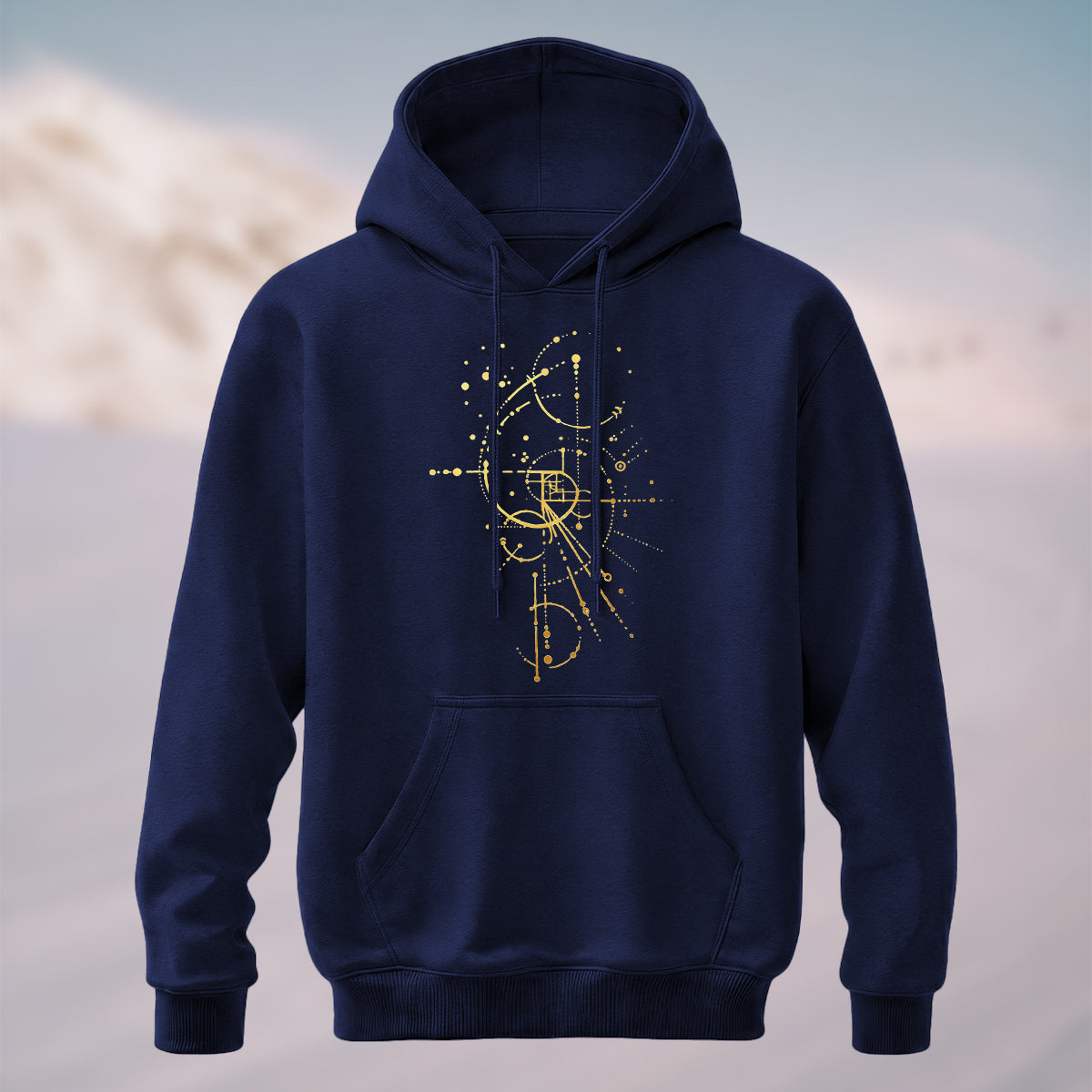 Cotton Made Abstract Geometric Curves Hoodie Navy
