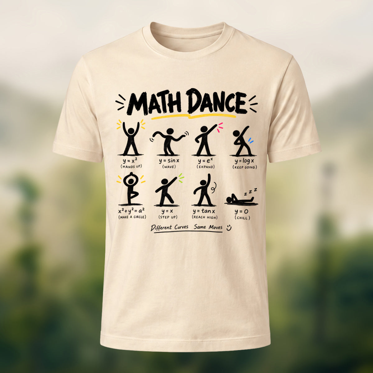 Humorous Math Dance Combed Cotton T-Shirt Beige