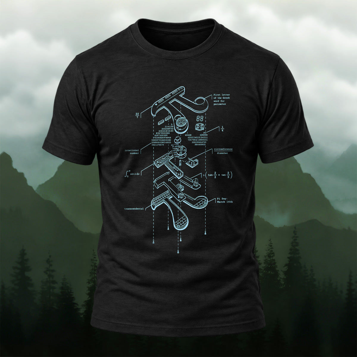 Scientific Pi Symbol Combed Cotton T-Shirt Black