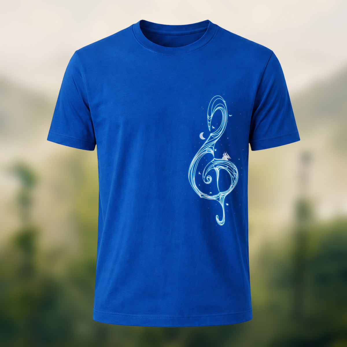 Musical Note Print Casual Soft Cotton T-Shirt Navy
