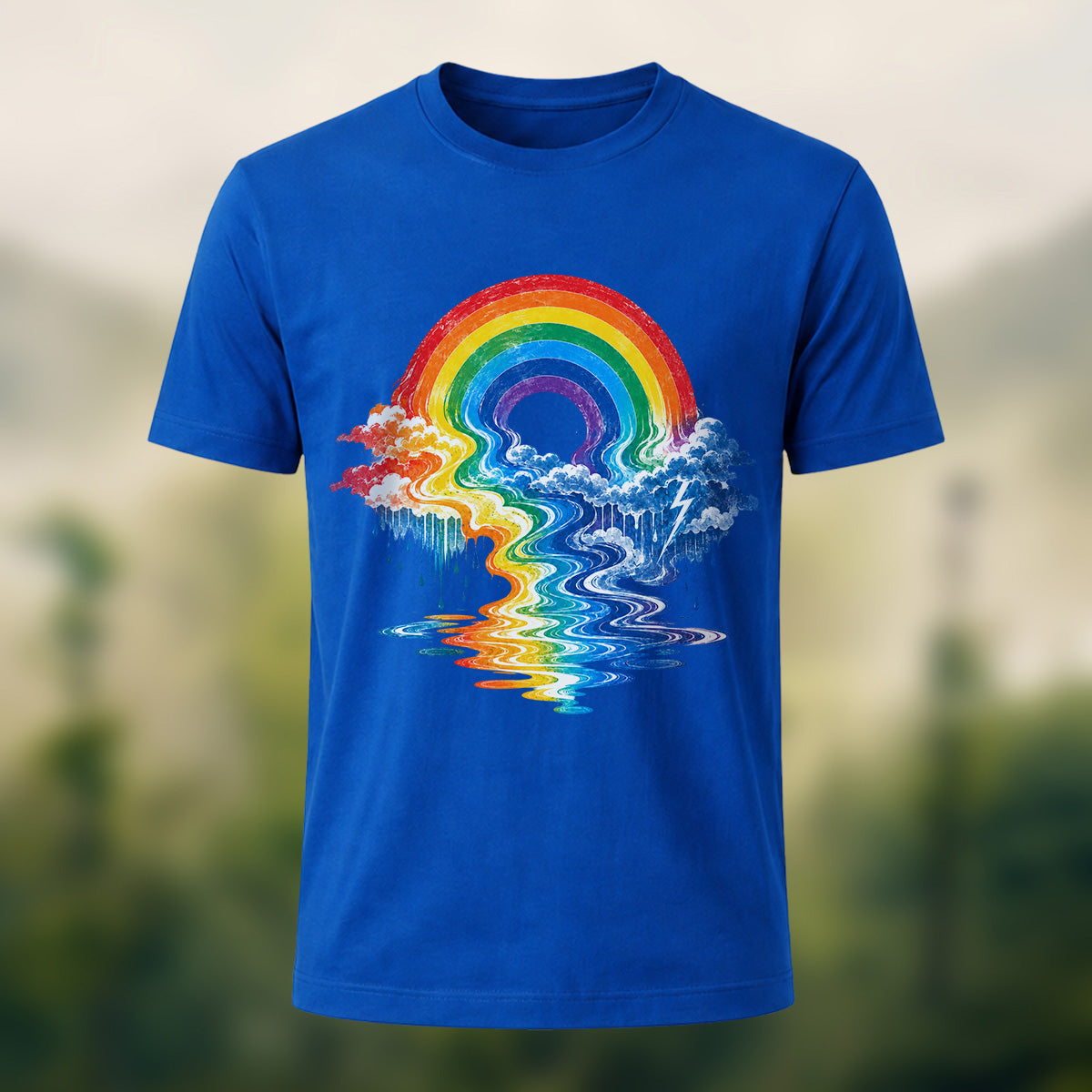 Vivid Rainbow Storm Soft Cotton T-Shirt Royal Blue