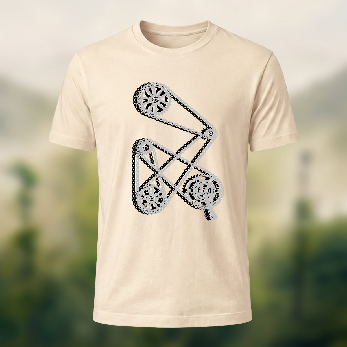Mechanical Bicycle Chain Premium Cotton T-Shirt Beige