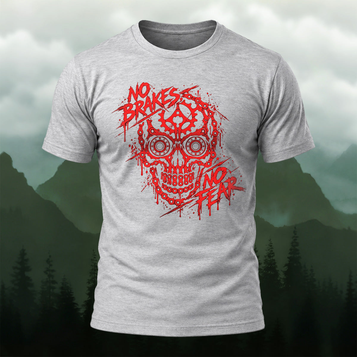 Scarlet Mechanical Skull Cotton T-Shirt Heather Grey
