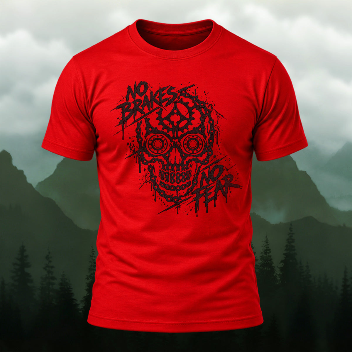 Scarlet Mechanical Skull Cotton T-Shirt Red