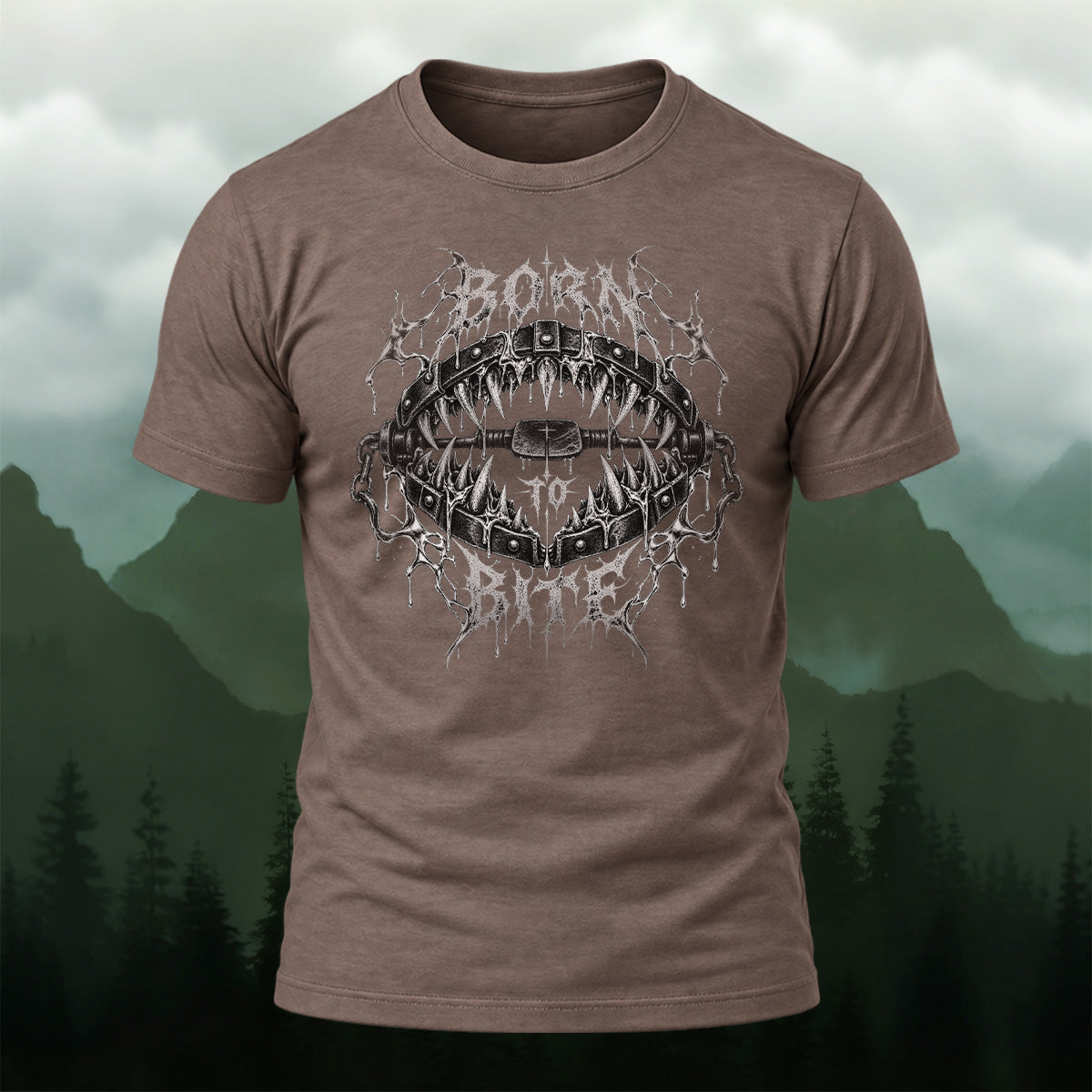 Dark Metallic Fang Trap Combed Cotton T-Shirt Coffee