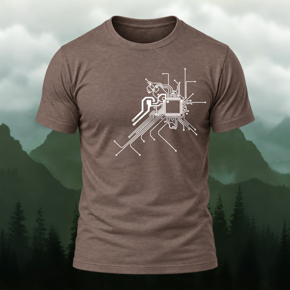 Clean Tech Microchip Soft Cotton T-Shirt Coffee