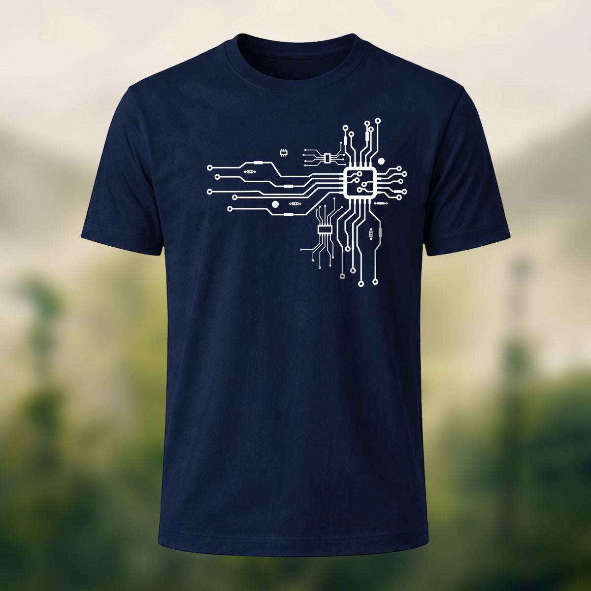 Modern Technical Circuit Premium Cotton T-Shirt Navy