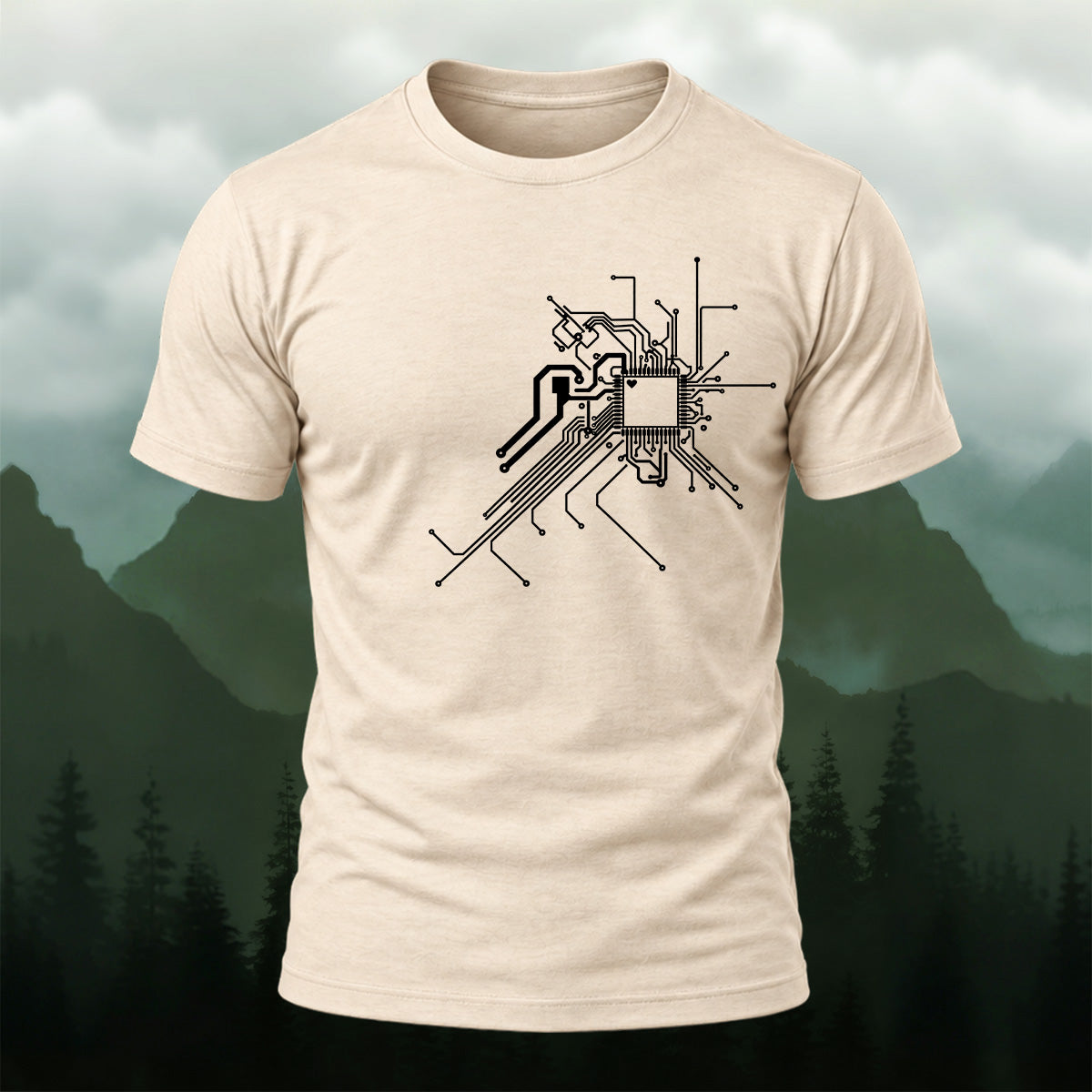 Clean Tech Microchip Soft Cotton T-Shirt Beige
