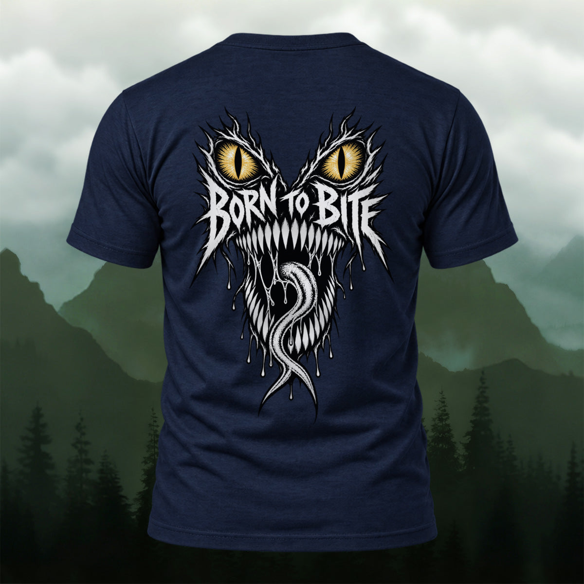 Dark Fierce Beast Combed Cotton T-Shirt Navy