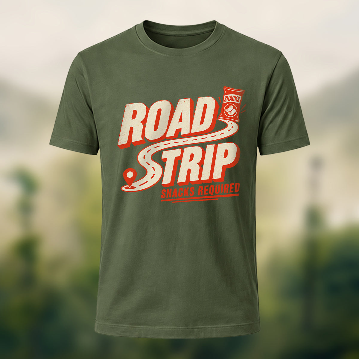 Vintage Road Trip Soft Cotton T-Shirt Olive Green
