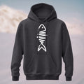 Cotton Made Artistic Minimal Fish Line Hoodie Dark Grey