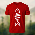 Abstract Fish Skeleton Combed Cotton T-Shirt Red