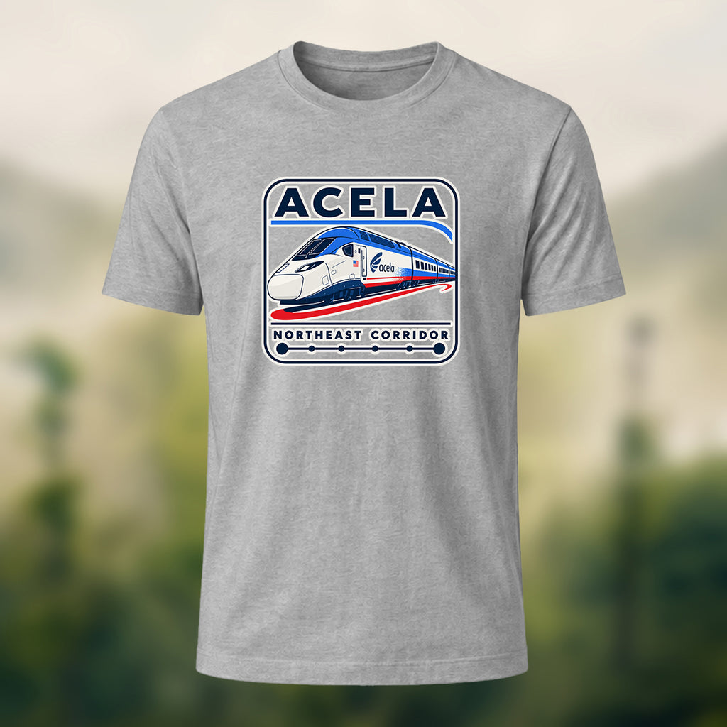 Acela Train Print Combed Cotton T-Shirt Heather Grey