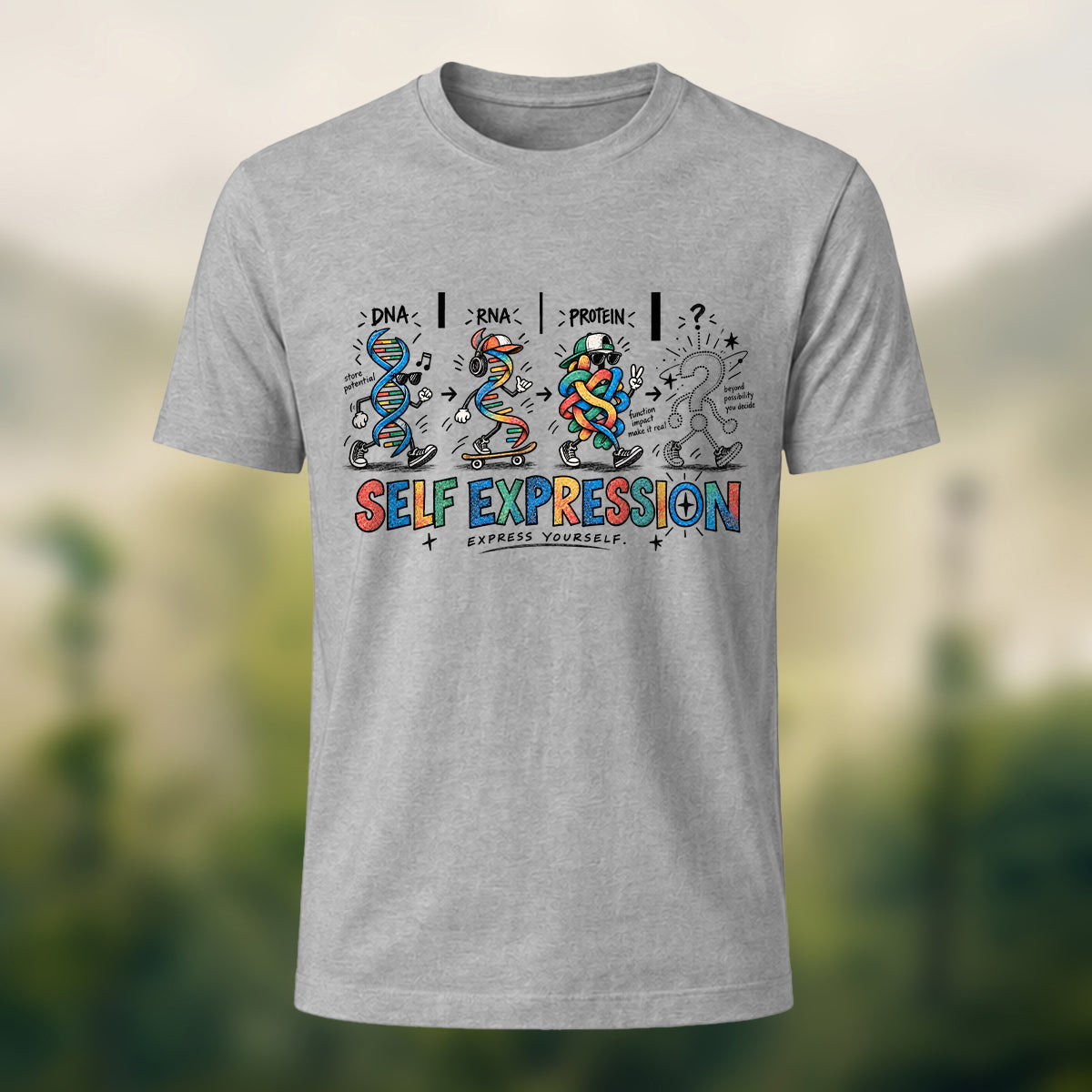 Gene Expression Print Casual Cotton T-Shirt Heather Grey