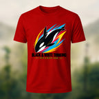 Dynamic Killer Whale Combed Cotton T-Shirt Red