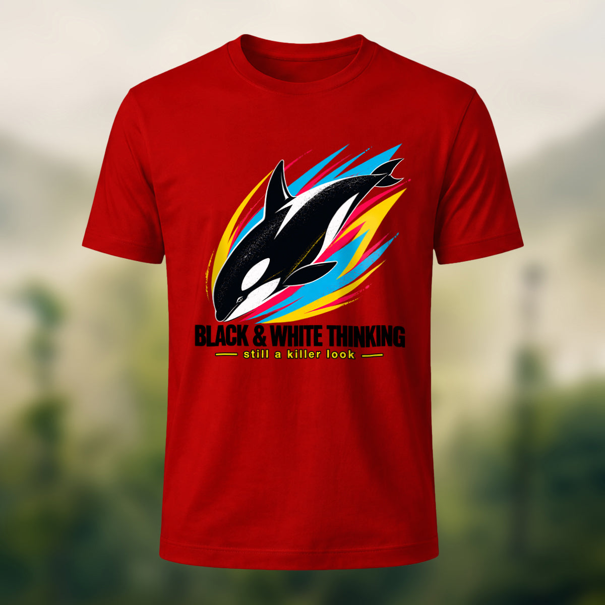 Dynamic Killer Whale Combed Cotton T-Shirt Red