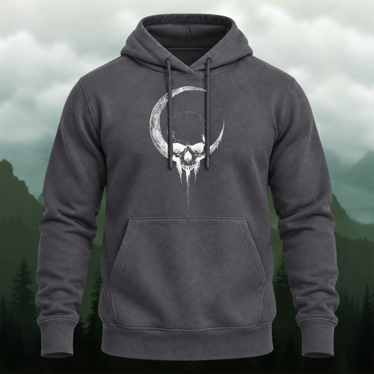 Cotton Made Gothic Lunar Skull Hoodie Dkgy