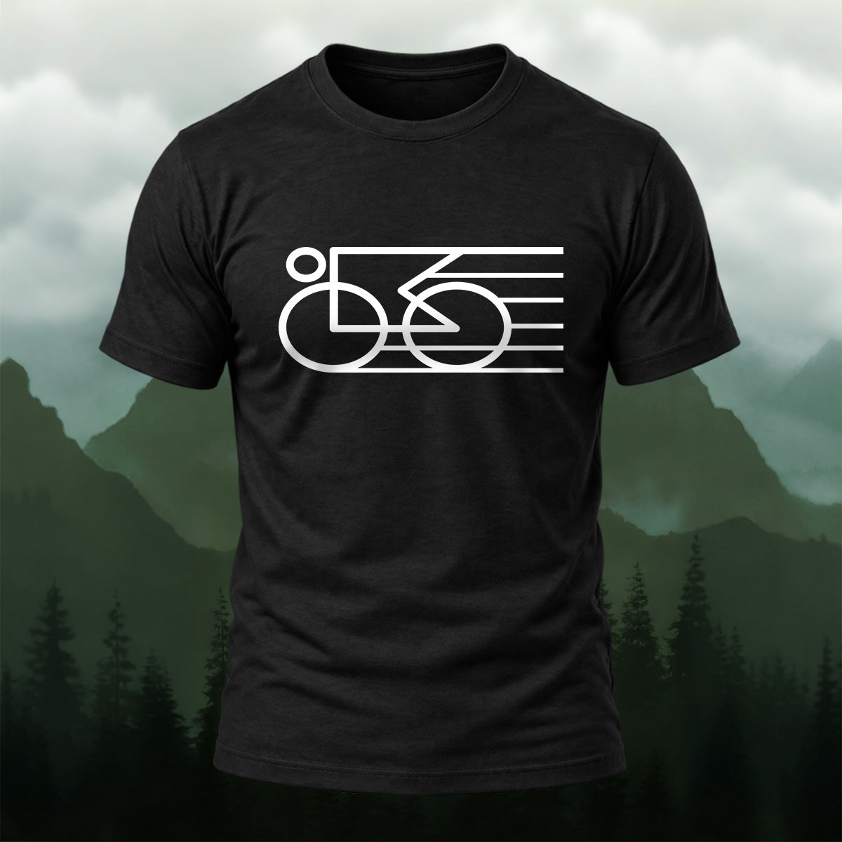 Sporty Clean Bicycle Line Art Soft Cotton T-Shirt Black