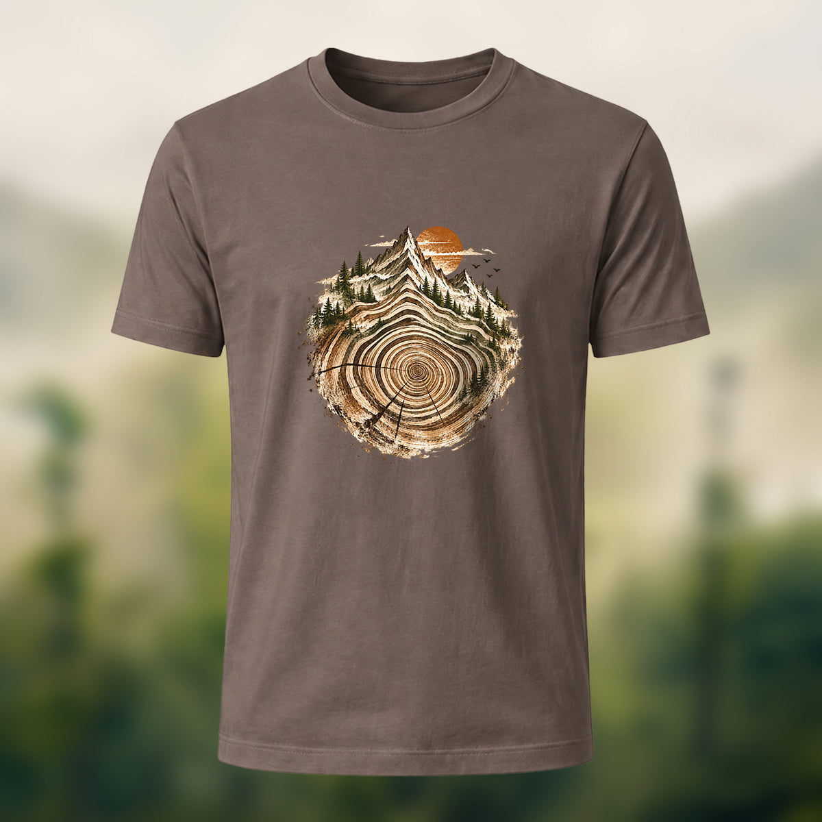Artistic Tree Ring Topography Premium Cotton Tee Coffee