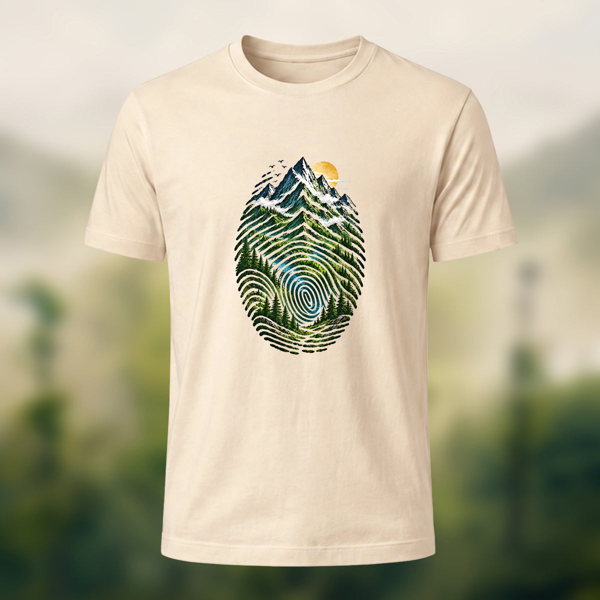 Design-Forward Alpine Fingerprint Premium Cotton Tee Beige