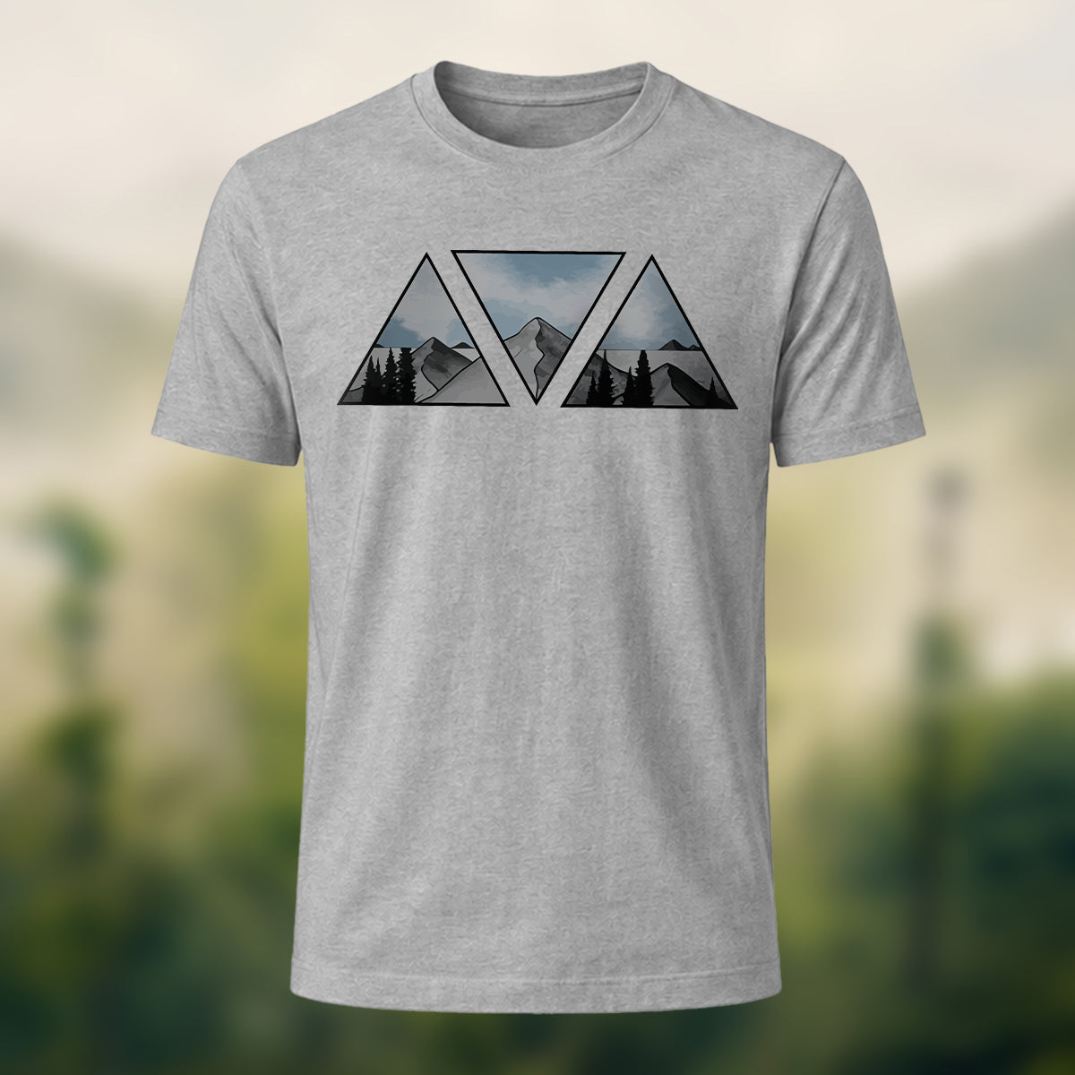 Natural Scenery Motifs Geometric Print Casual Cotton Tee Heather Grey