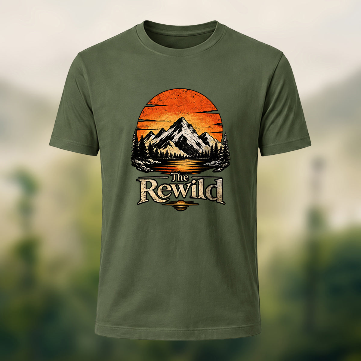 Vintage Wilderness Premium Cotton T-Shirt Olive Green
