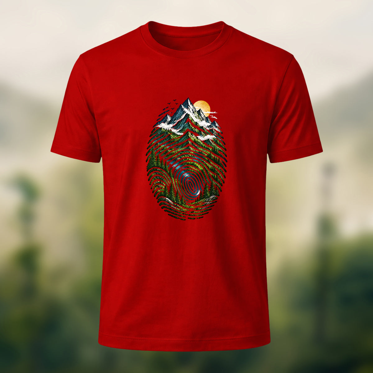 Design-Forward Alpine Fingerprint Premium Cotton Tee Red