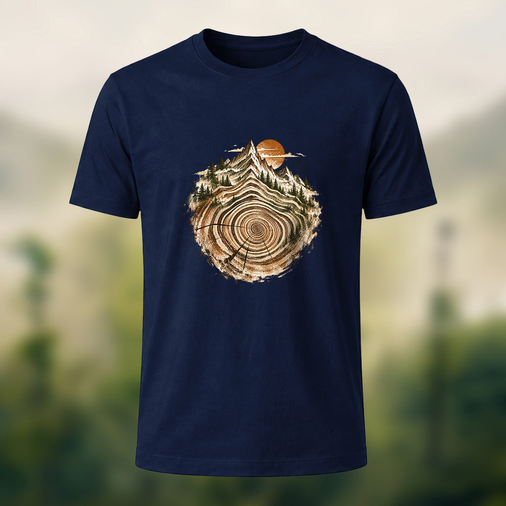 Artistic Tree Ring Topography Premium Cotton Tee Navy