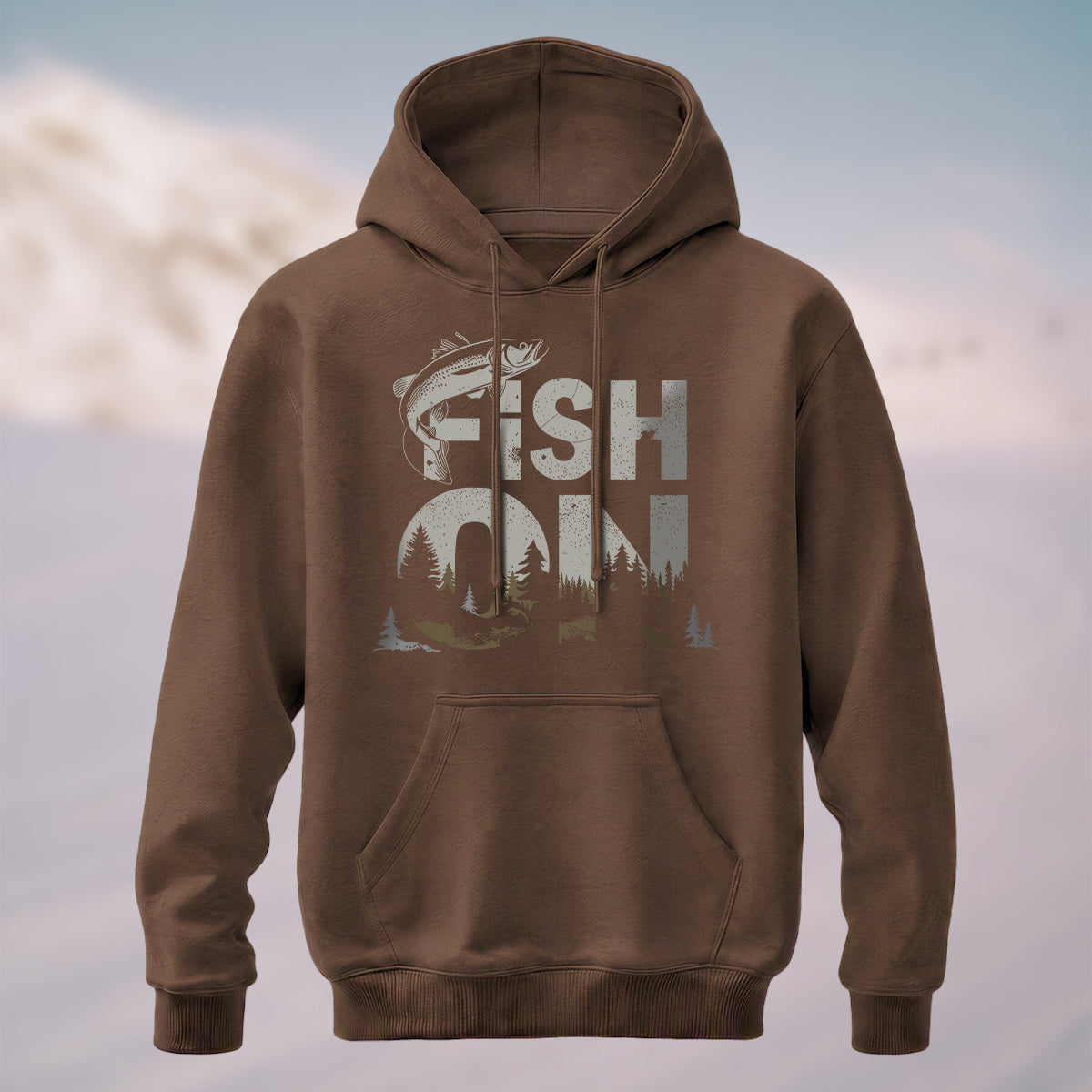 Cotton Made Vintage Fish On Outdoor Hoodie Coffee