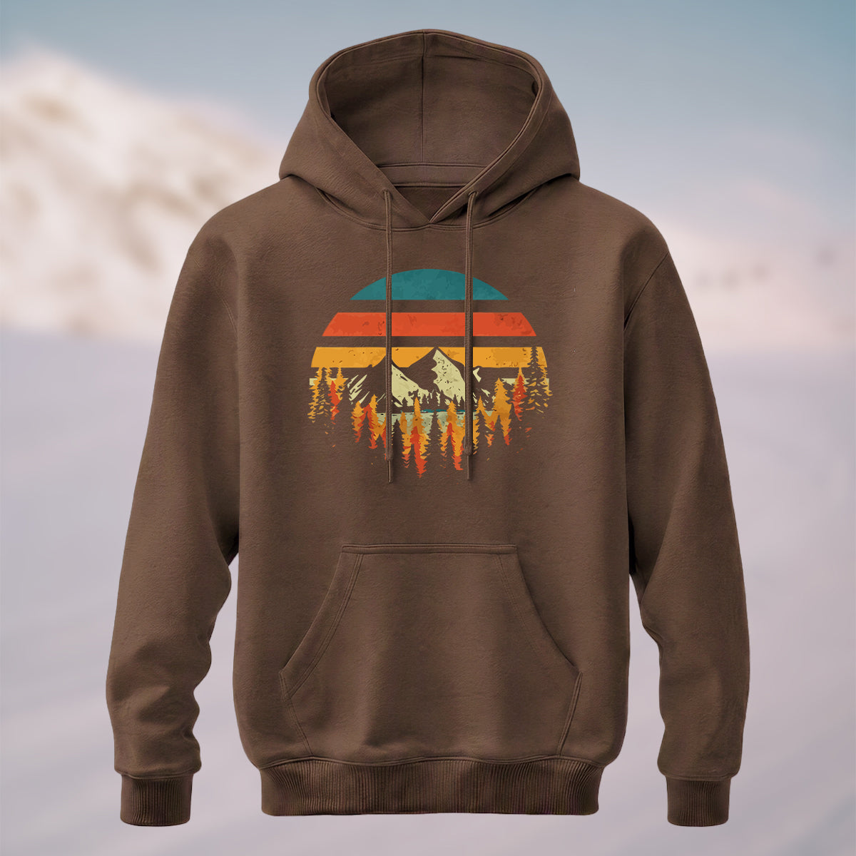 Cotton Made Vintage Mountain Forest Hoodie Coffee