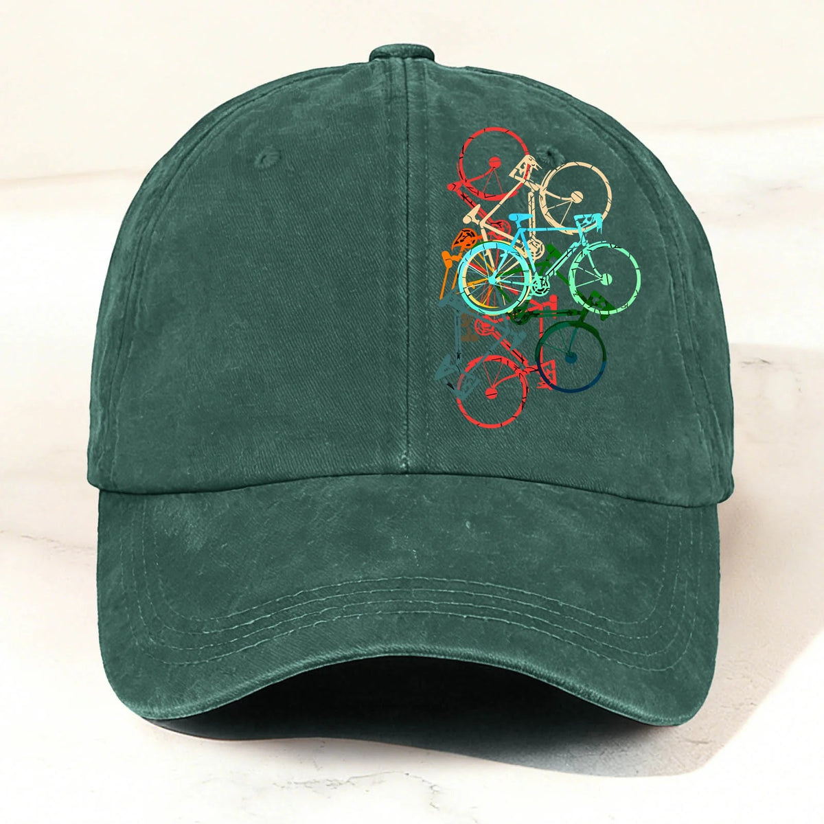Vintage Colorful Bicycle Baseball Cap Dark Green