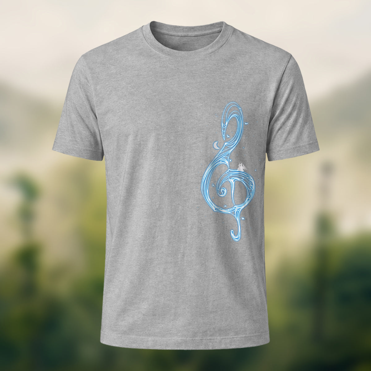 Musical Note Print Casual Soft Cotton T-Shirt Heather Grey