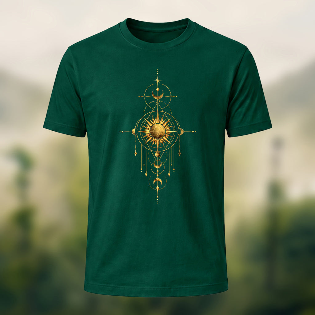 Mystical Sun Print Premium Cotton T-Shirt Forest Green