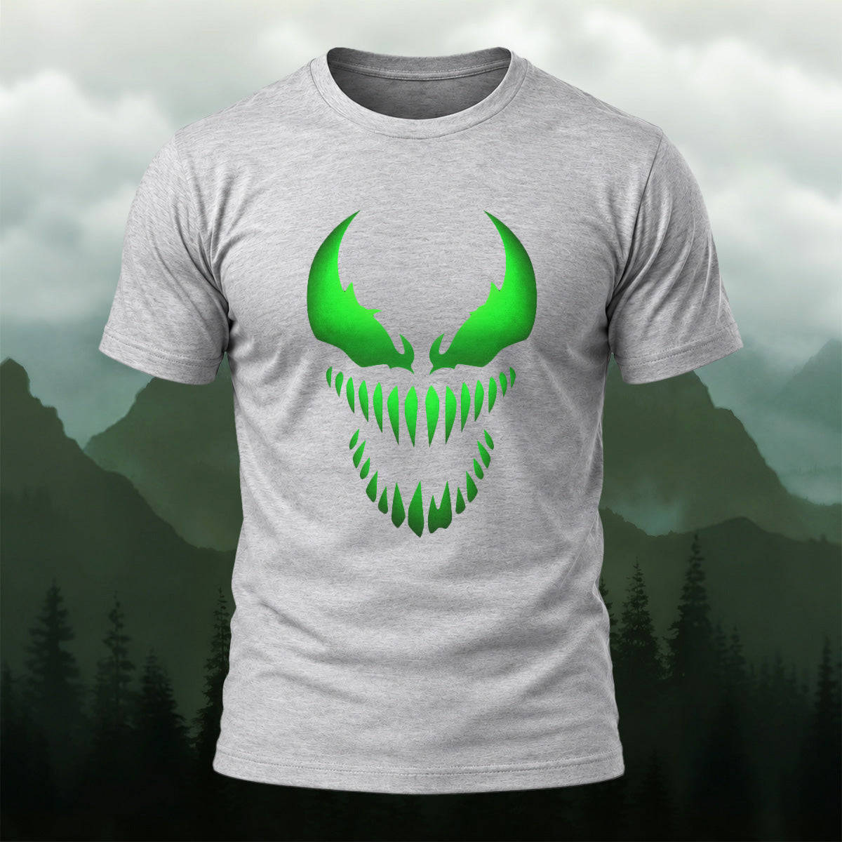 Toxic Dark Monster Face Premium Cotton T-Shirt Heather Grey