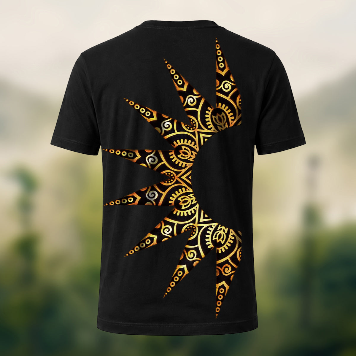 Sacred Sun Print Premium Cotton T-Shirt Black