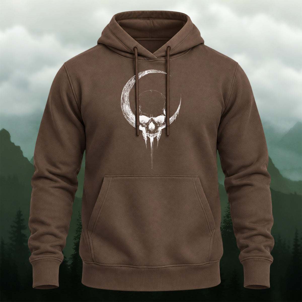 Cotton Made Gothic Lunar Skull Hoodie Coffee