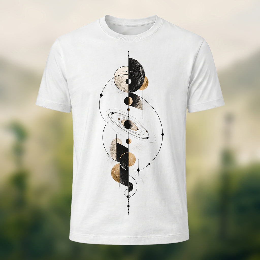 Mystical Geometric Planet Soft Cotton T-Shirt White