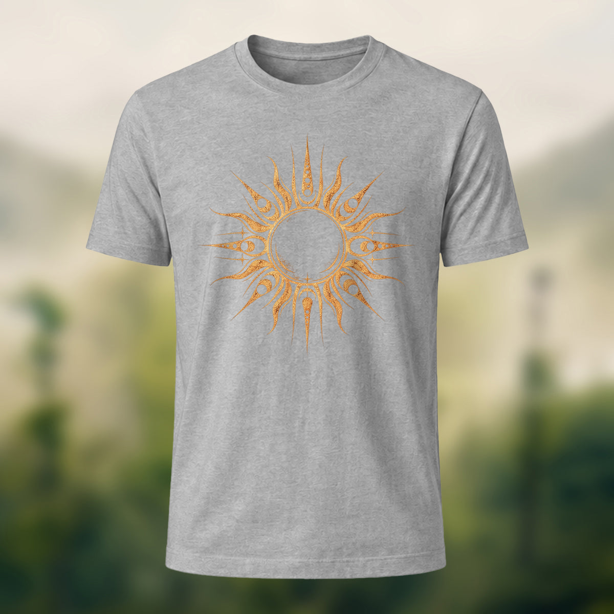 Abstract Sun Print Premium Cotton T-Shirt Heather Grey