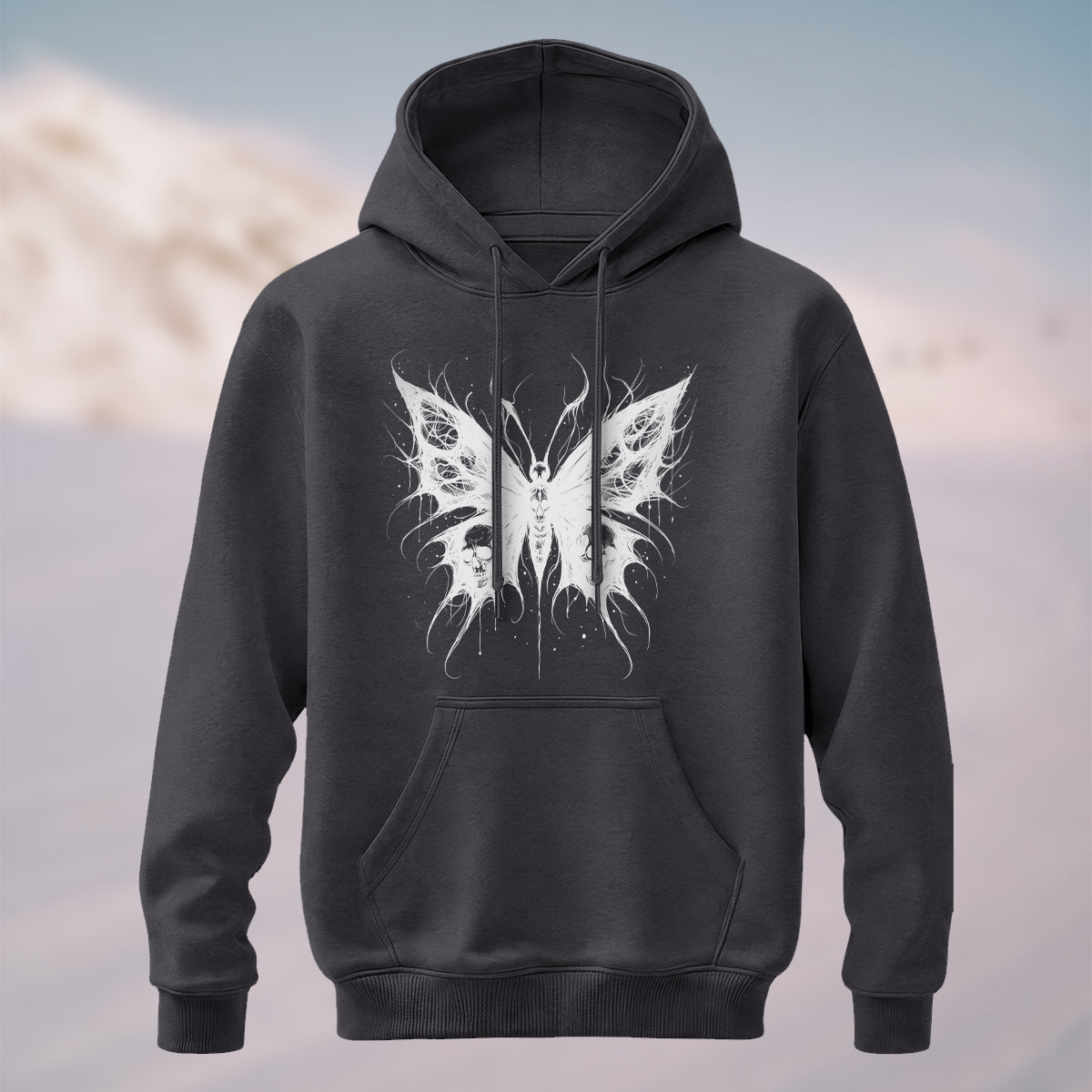 Cotton Made Dark Butterfly Skeleton Print Hoodie Dark Grey