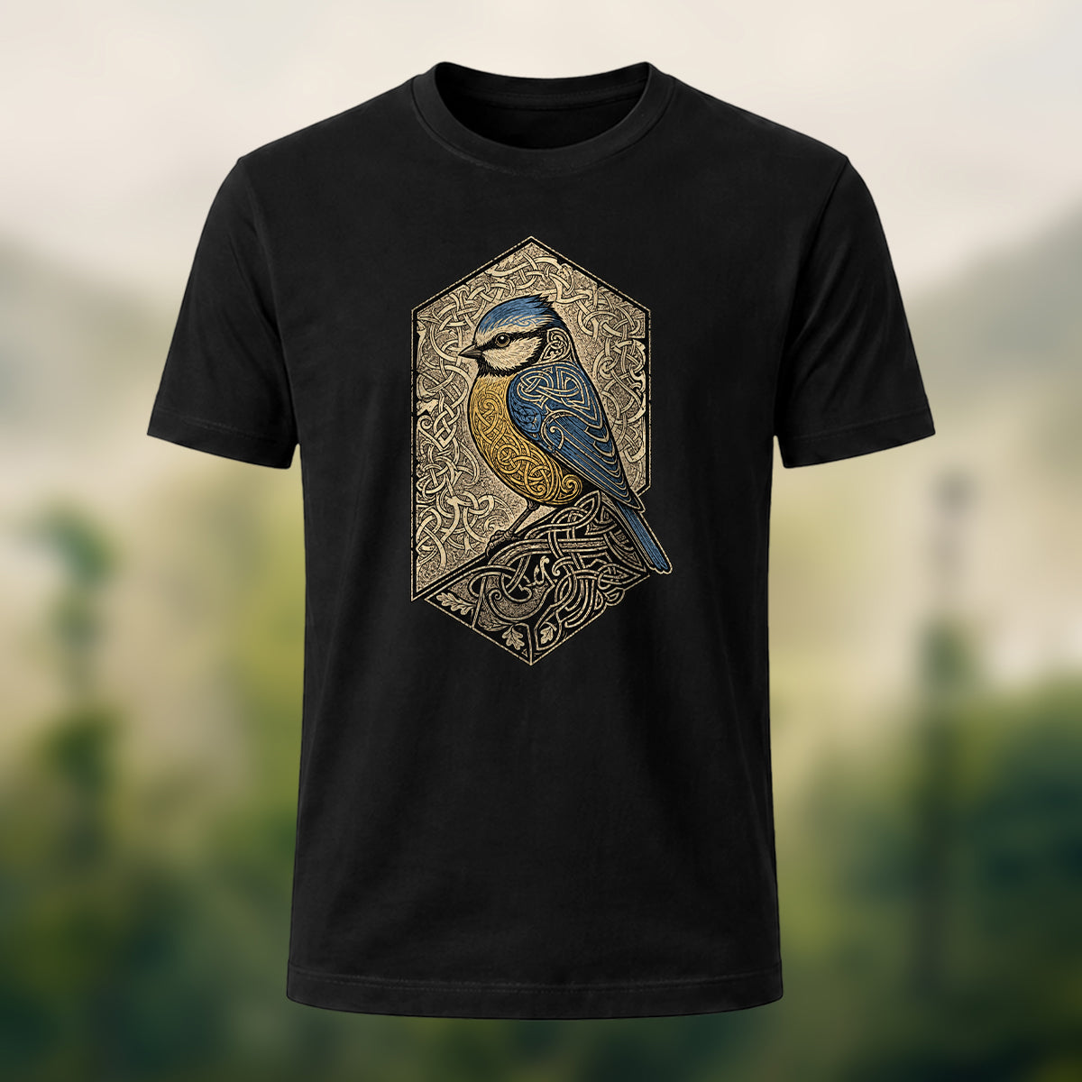 Mystical Celtic Bird Premium Cotton T-Shirt Black