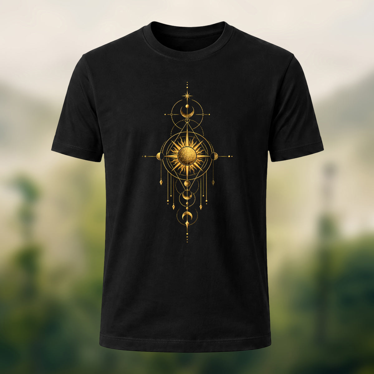 Mystical Sun Print Premium Cotton T-Shirt Black