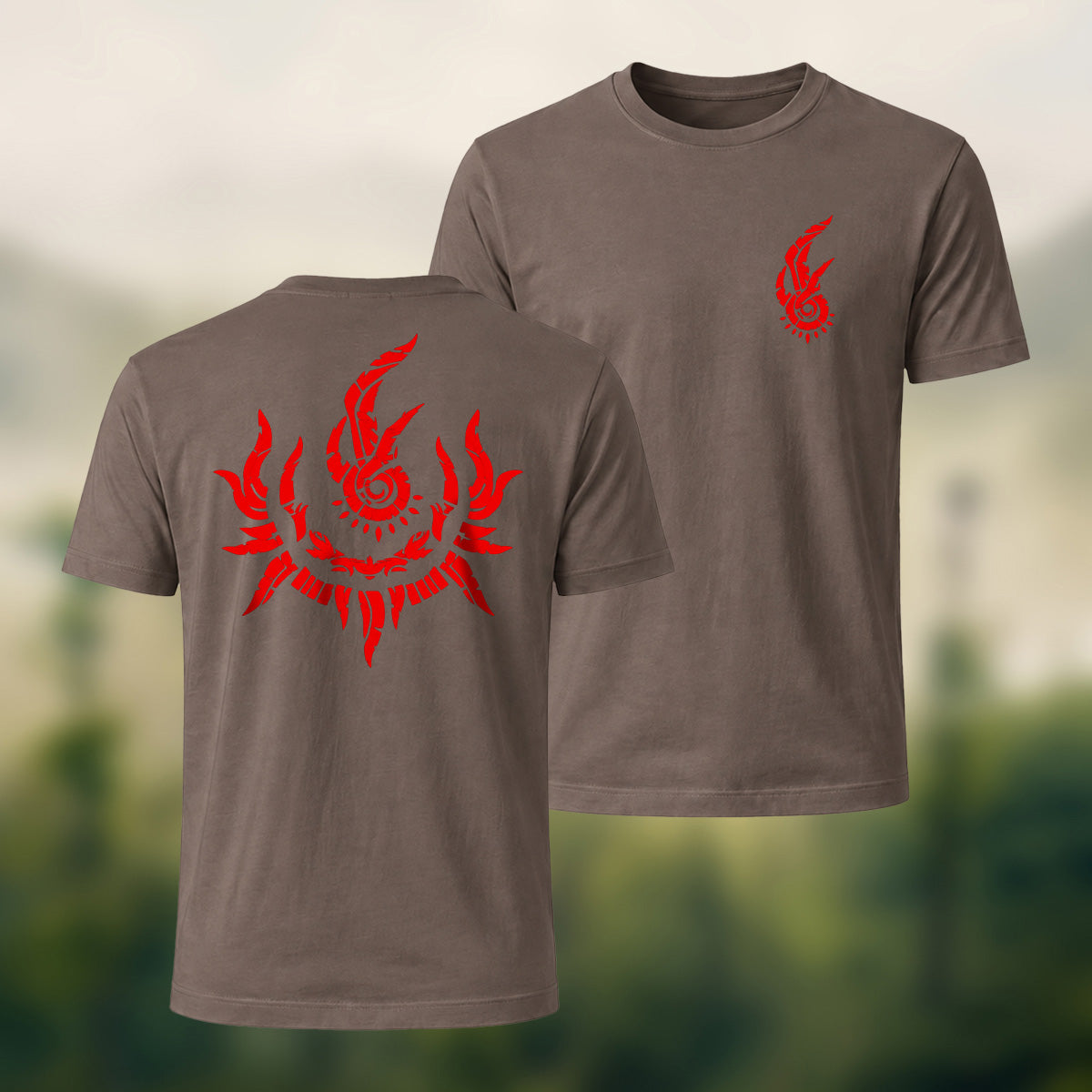 Bold Mystical Spiral Emblem Soft Cotton T-Shirt Coffee