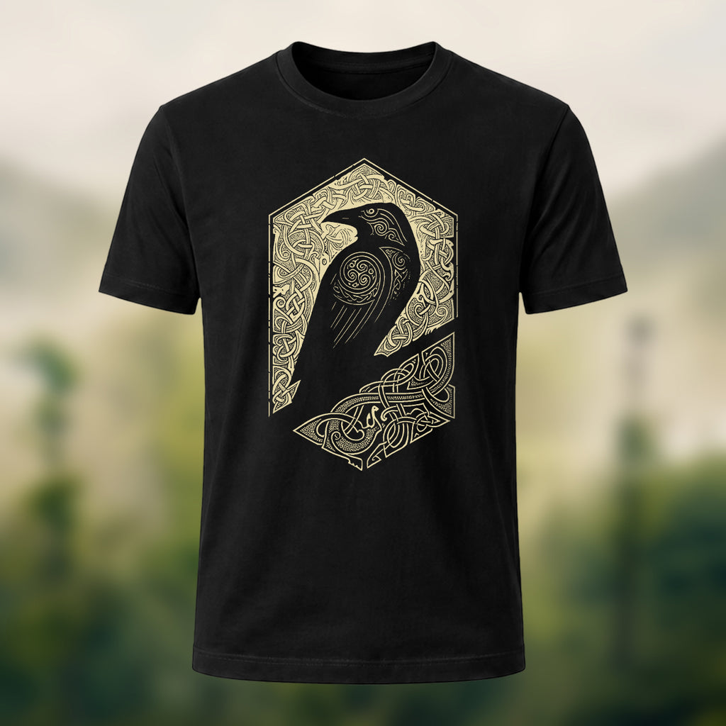 Bird Pattern Mountain Comfortable Casual T-Shirt Black