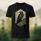 Bird Pattern Mountain Comfortable Casual T-Shirt Black