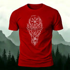 Nordic Wolf Print Casual Soft Cotton T-Shirt Red