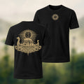 Viking Longship Print Casual Cotton T-Shirt Black