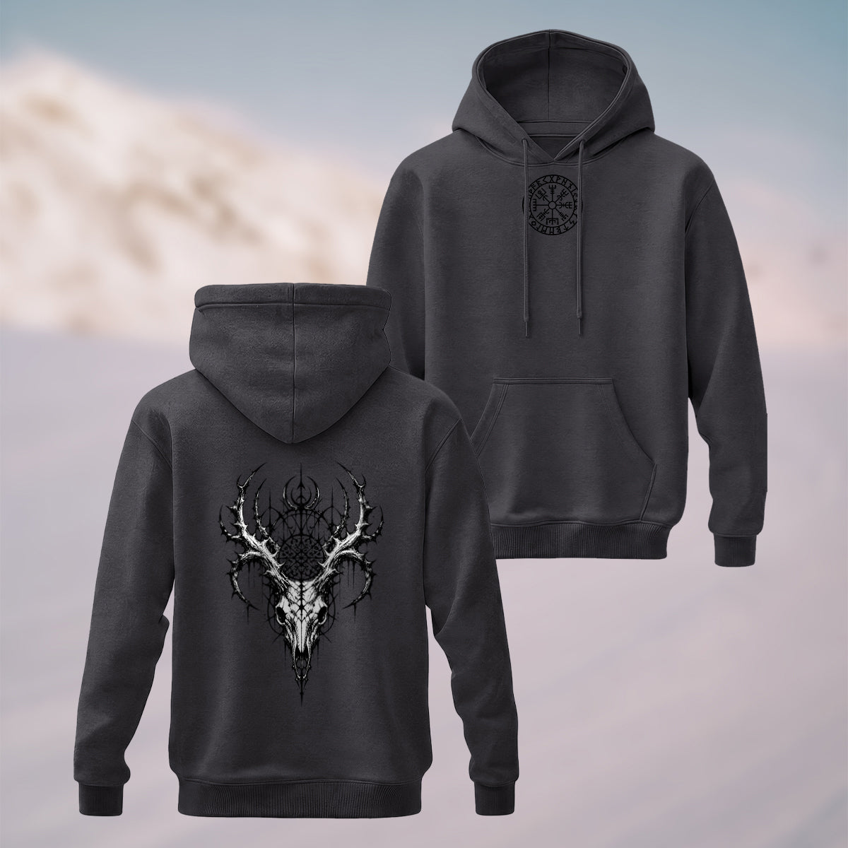 Cotton Made Gothic Skeleton Print Hoodie Charcoal