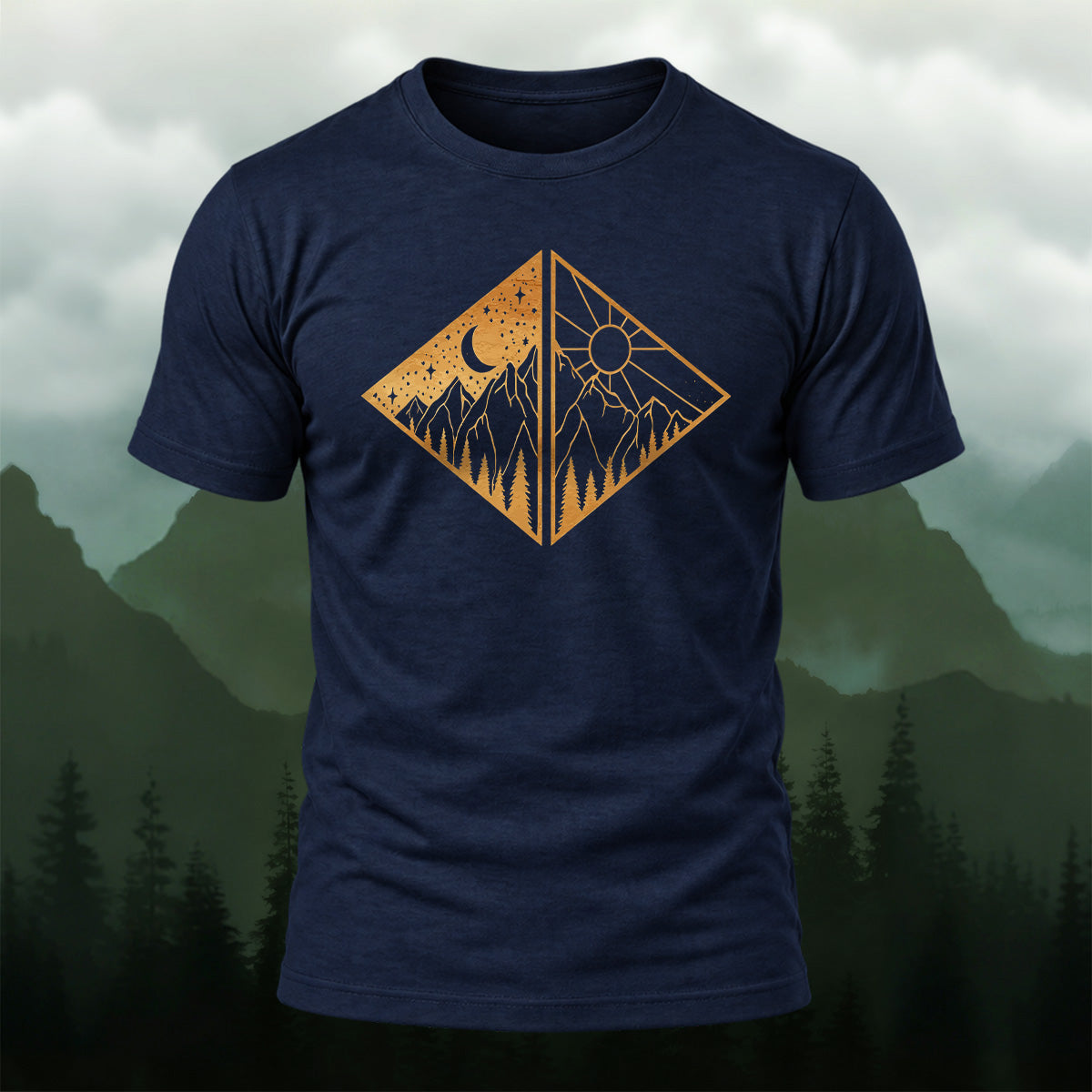 Landscape Art Frame Printed Mountain Casual T-Shirt