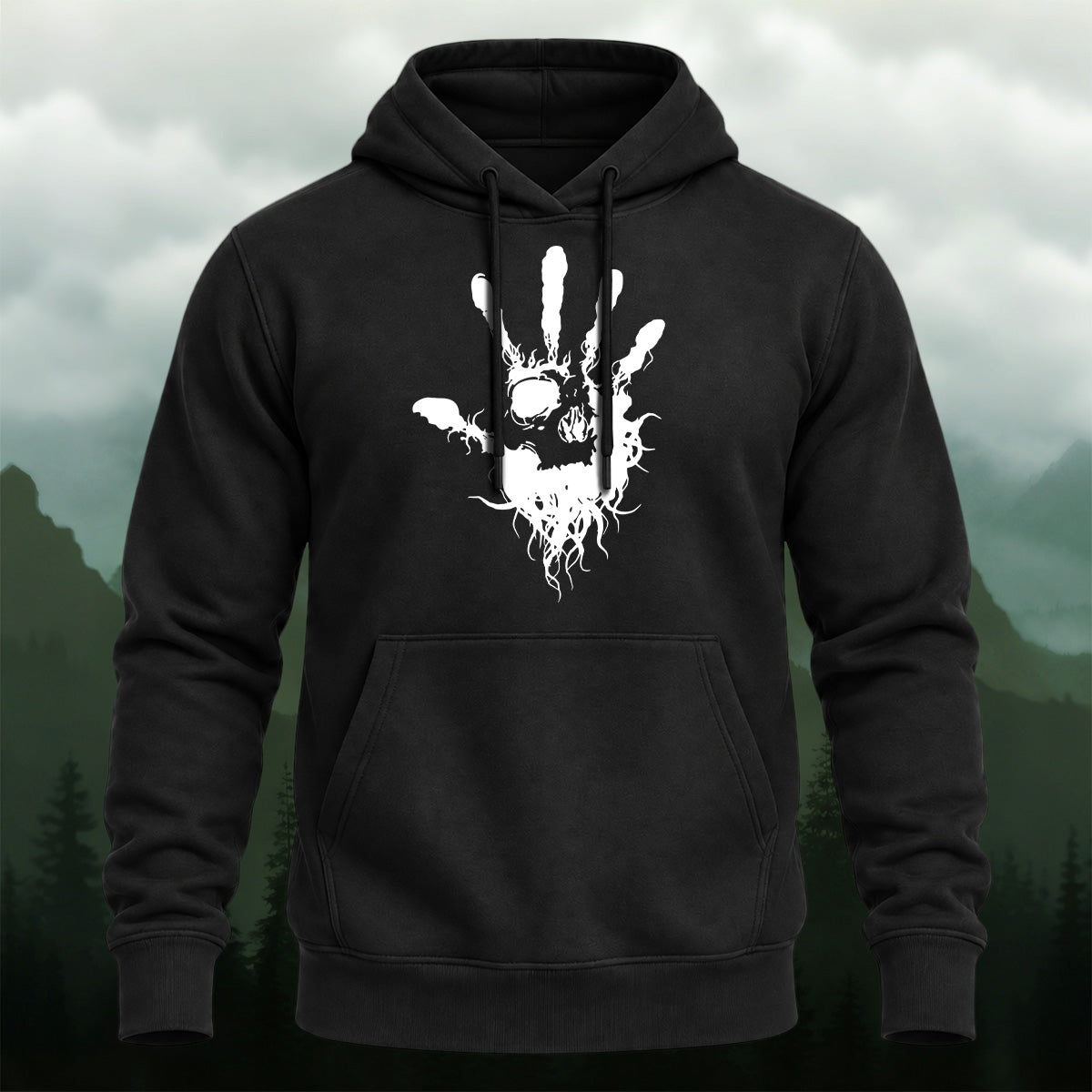 Cotton Made Dark Palm Skeleton Print Hoodie